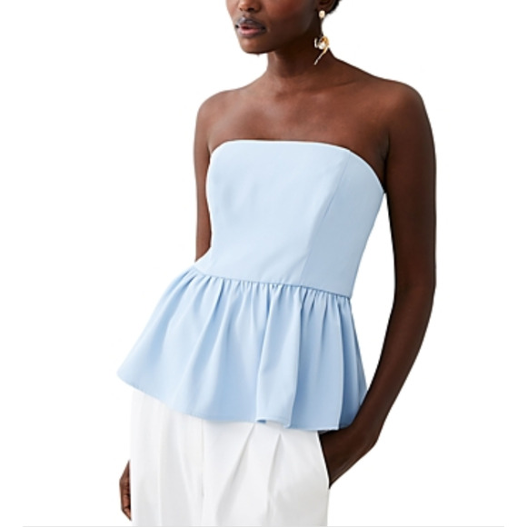 French Connection Harry Suiting Strapless Peplum Top Light Blue Size 10 US - Picture 1 of 1